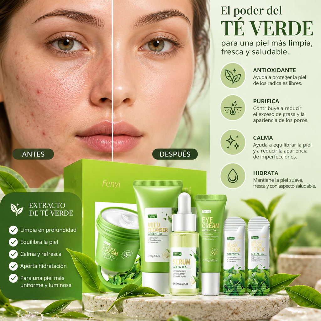 Green Tea Skincare Set · Rutina Facial 6 Pasos