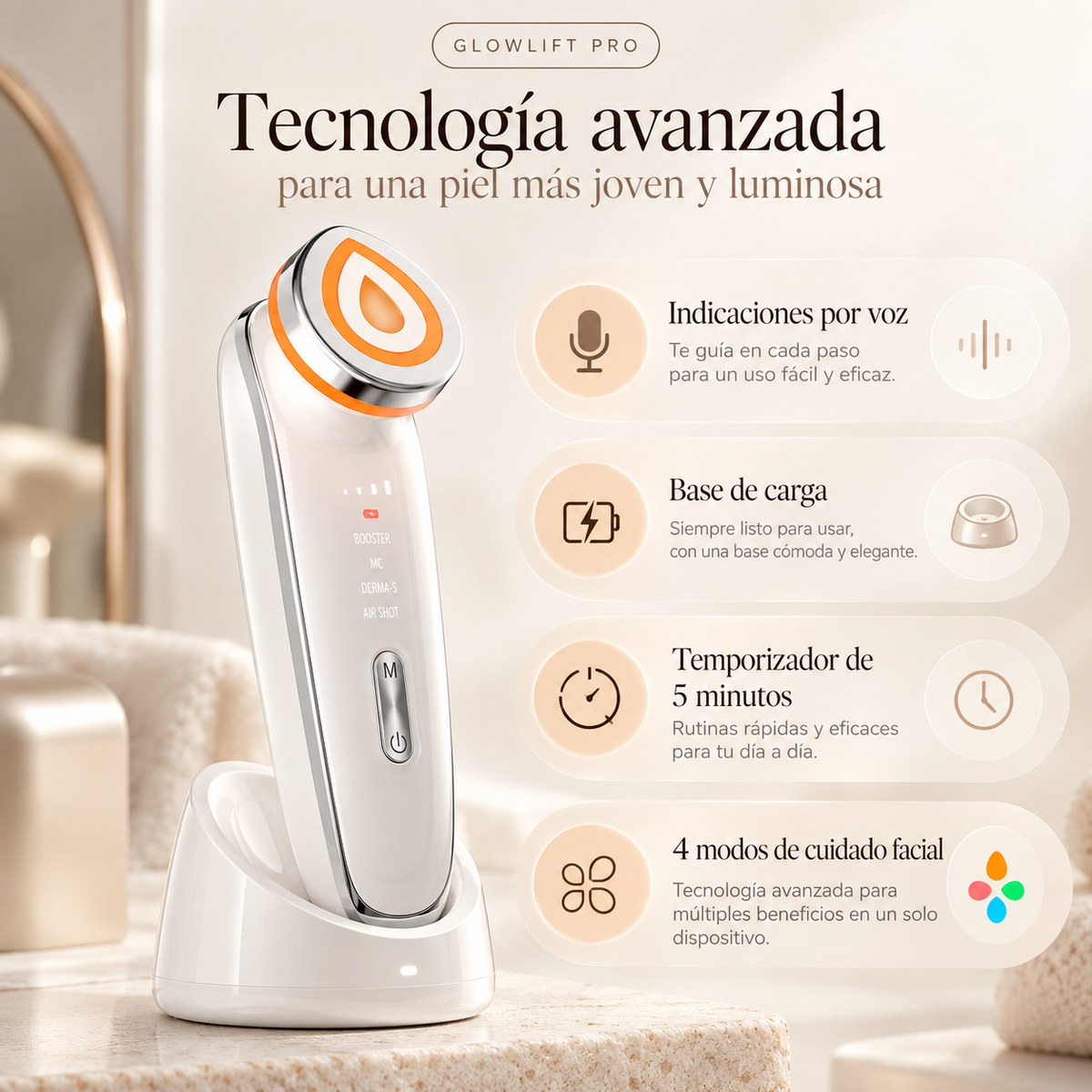 GlowLift Pro — Masajeador Facial Booster 4 en 1